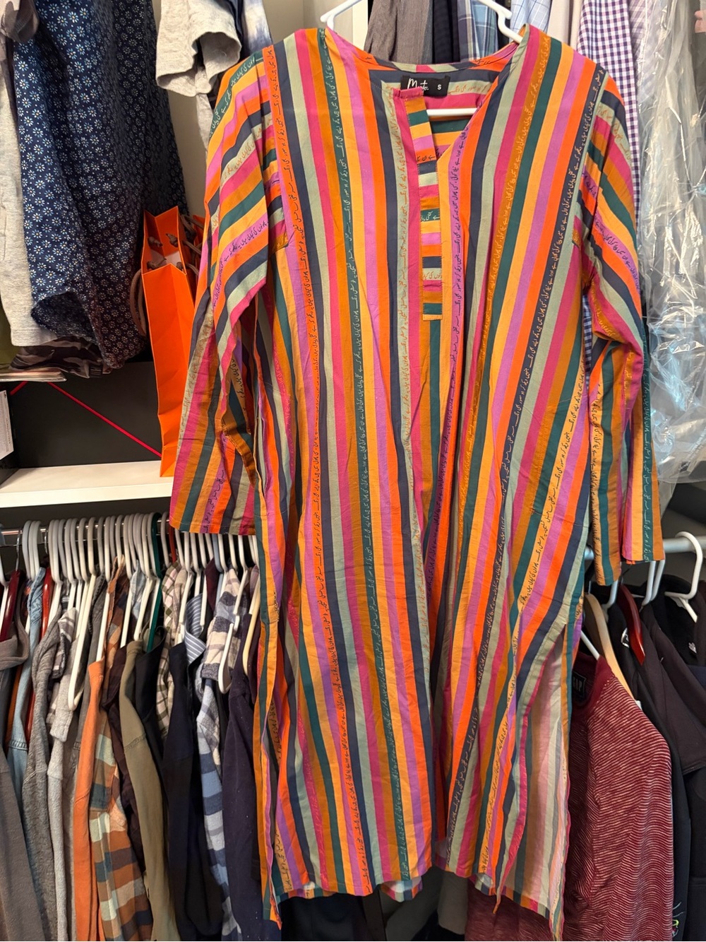Multicolor Striped Cotton Kurta - Vibrant Pink & Orange